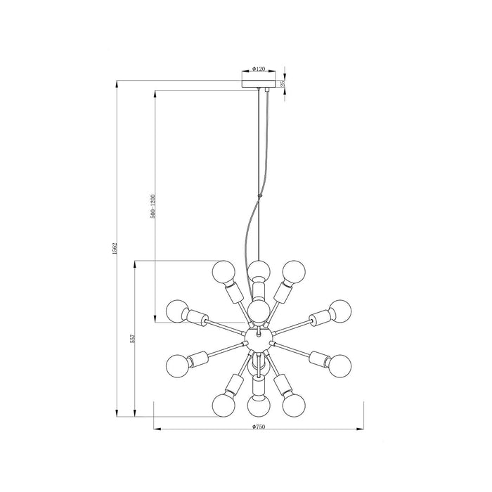 Lampadario Industrial - Minimal Jackson Metallo Nero 12 Luci