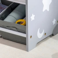 Mobiletto Portagiochi con 9 Cestini Rimovibili in MDF e Tessuto, 63x30x60cm, Grigio e Bianco