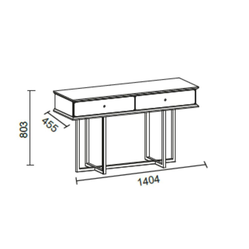 Dresser Eliza gambe oro e 2 cassetti finitura vizon cream 140.5x45.5x80.3H