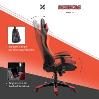 Sedia Gaming Professionale Girevole，Sedia da Ufficio Reclinabile con Sostegno Lombare e Collo PVC 67 x 67 x 123-132cm Nero-rosso