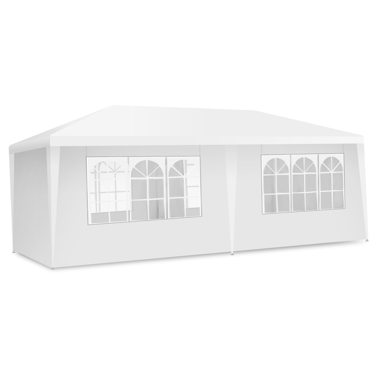 Gazebo con 4 tende laterali rimovibili e 2 porte con cerniera 3x6m, Pergola per barbecue Bianco-Gazebo