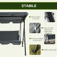 Dondolo 3 Posti con Tettuccio Regolabile e Cuscini, in Acciaio e Poliestere, 172x110x153 cm, Grigio