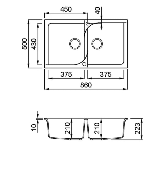 Lavello EGO 450 86X50 2 vasche NUVOLA 79