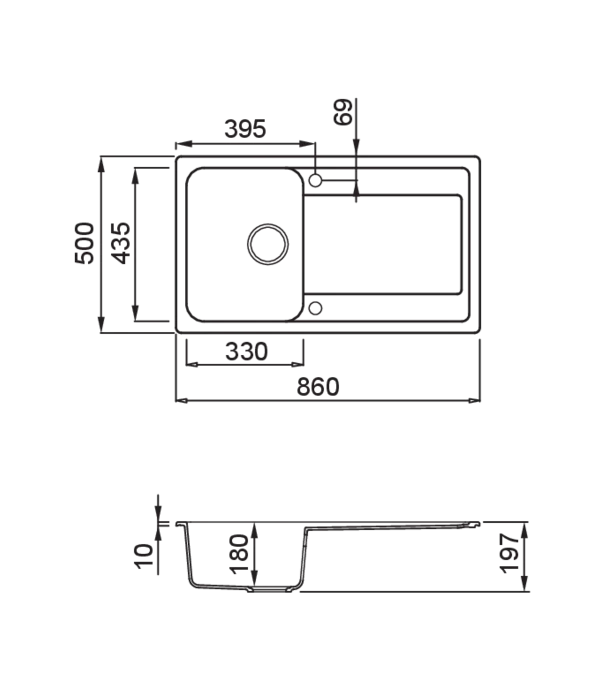 LAV. LIFE 400 86x50 1 vasca + gocciolatoio NERO 40