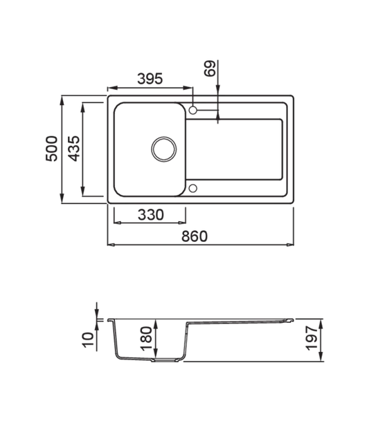 LAV. LIFE 400 86x50 1 vasca + gocciolatoio NERO 40