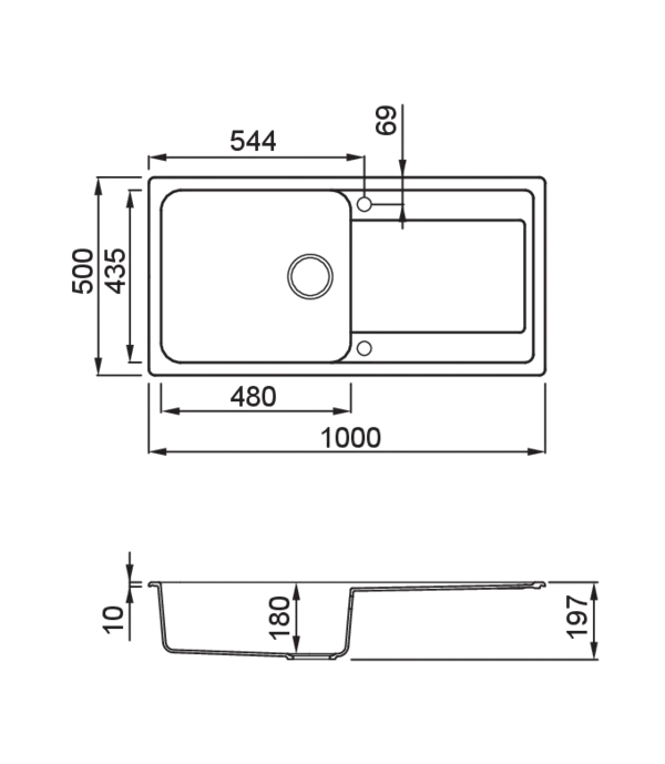 LAV. LIFE 480 100x50 1 vasca + gocciolatoio TITANIUM 73