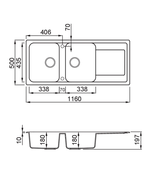 LAV. LIFE 500 116x50 2 vasche + gocciolatoio BIANCO 68