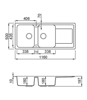 LAV. LIFE 500 116x50 2 vasche + gocciolatoio BIANCO 68
