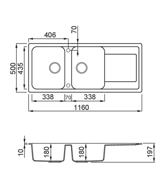 LAV. LIFE 500 116x50 2 vasche + gocciolatoio BIANCO 68