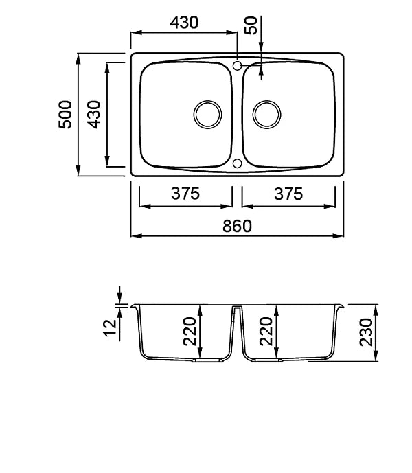 Lavello MASTER 450 86x50 2 vasche AVENA 51