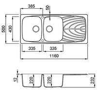 Lavello MASTER 500 116x50 2 vasche + gocciolatoio ANTRACITE 59