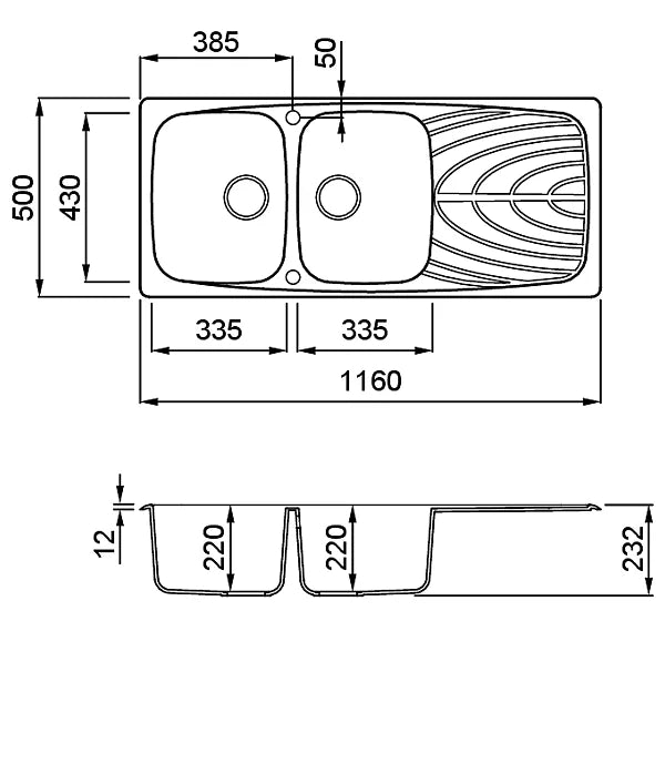 Lavello MASTER 500 116x50 2 vasche + gocciolatoio ANTRACITE 59