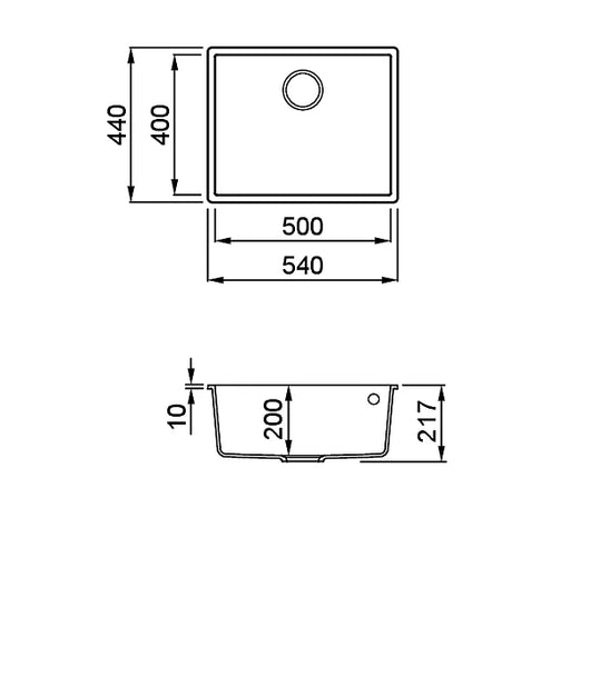 Lavello QUADRA 105 54x44 1 vasca CHAMPAGNE 95 SOTTOTOP