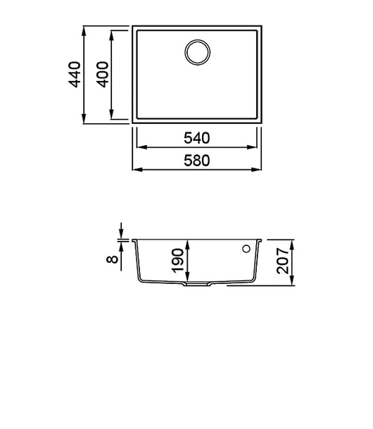 Lavello QUADRA 110 58X44 1 vasca NUVOLA 79 SOTTOTOP