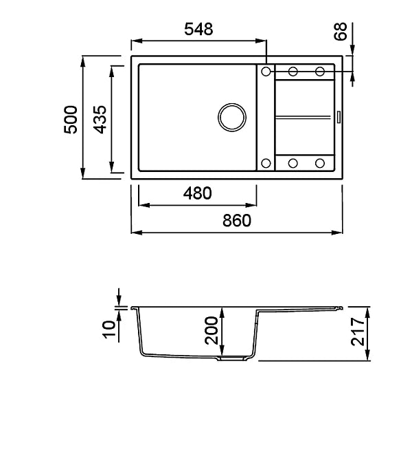 Lavello UNICO 410 86X50 1 vasca + gocciolatoio AVENA 51