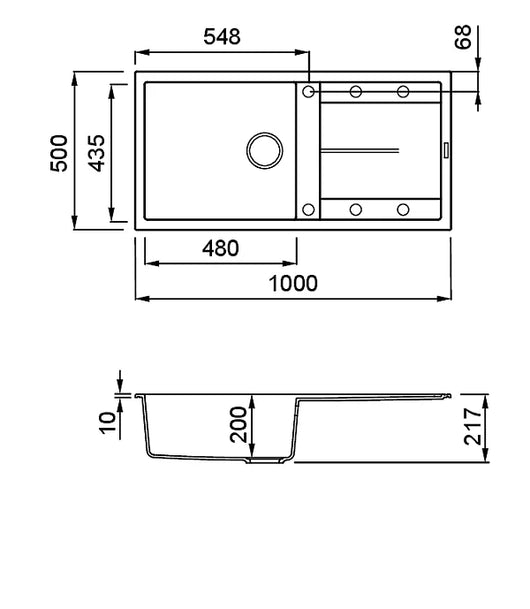 Lavello UNICO 480 100X50 1 vasca + gocciolatoio BLACK 86