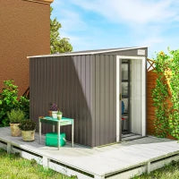 Capanno Attrezzi in Metallo 1.5x2m con Base, Porta Scorrevole e Tetto Inclinato, Grigio Chiaro