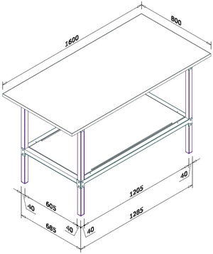 Banco da lavoro con struttura metallica zincata e piano in nobilitato cm. 160x80x93h