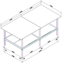 Banco lavoro di metallo con piano di legno per magazzino cm. 240x120x93h
