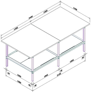 Banco lavoro di metallo con piano di legno per magazzino cm. 240x120x93h