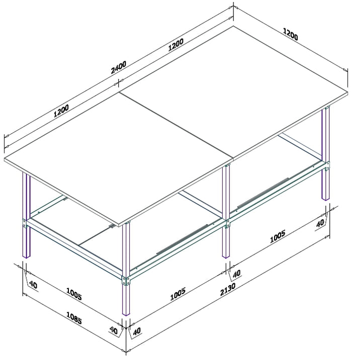 Banco lavoro di metallo con piano di legno per magazzino cm. 240x120x93h