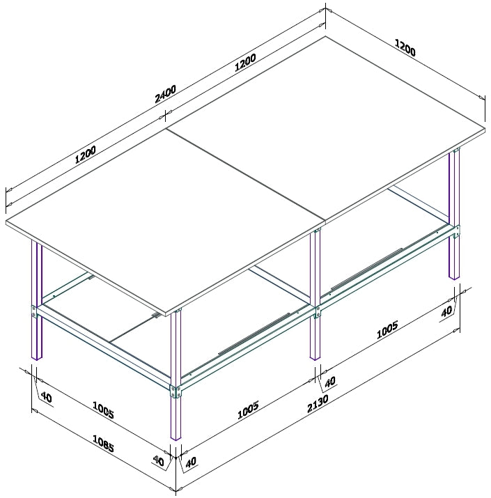 Banco lavoro di metallo con piano di legno per magazzino cm. 240x120x93h