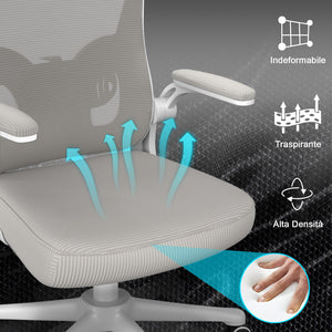 Sedia ufficio ergonomica - RATTANTREE  - Sedie da scrivania con Supporto Lombare e Poggiatesta Regolabile - Grigio