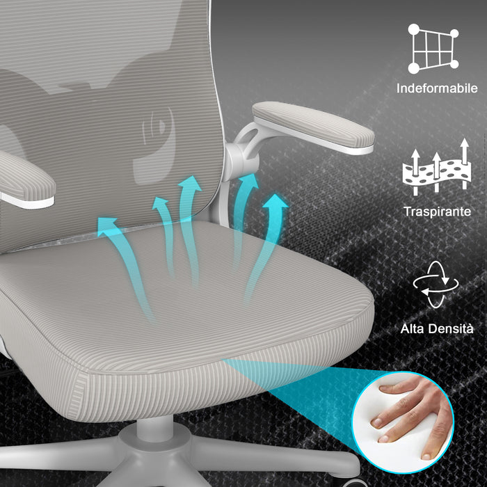 Sedia ufficio ergonomica - RATTANTREE  - Sedie da scrivania con Supporto Lombare e Poggiatesta Regolabile - Grigio