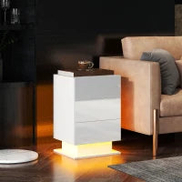 Comodino Moderno con Luce LED Regolabile con Telecomando e 3 Cassetti, 40x35x60 cm, Bianco Lucido