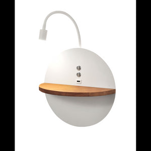 Dual - Applique da parete con mensola e luce LED 15W Fabas Luce Touch dimmer - Bianco opaco con legno USB integrata