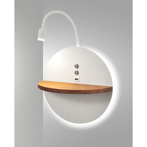 Dual - Applique da parete con mensola e luce LED 15W Fabas Luce Touch dimmer - Bianco opaco con legno USB integrata