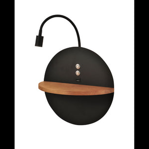 Dual - Applique da parete con mensola e luce LED 15W Fabas Luce Touch dimmer - Nero opaco con legno USB integrata