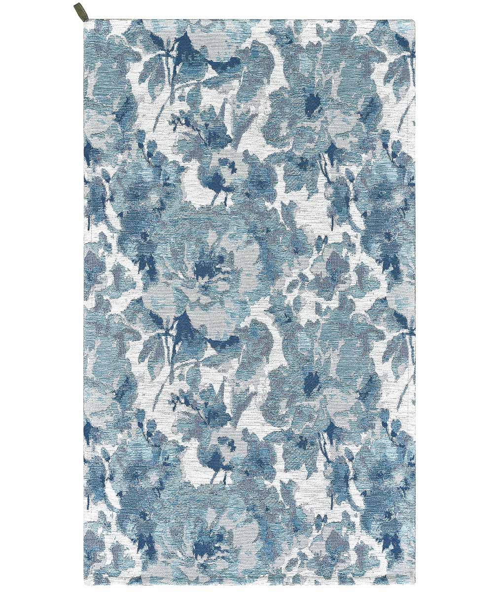 Tappeto floreale moderno con fiori stilizzati DUBAI BEIGE AZZURRO in ciniglia multiuso lavabile antiscivolo cm.140x200