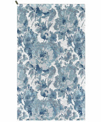 Tappeto floreale moderno con fiori stilizzati DUBAI BEIGE AZZURRO in ciniglia multiuso lavabile antiscivolo cm.140x200