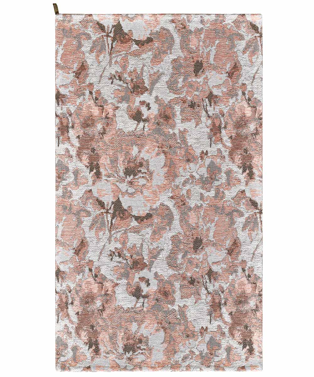Tappeto floreale moderno con fiori stilizzati DUBAI BEIGE ROSA CIPRIA in ciniglia multiuso lavabile antiscivolo cm.65x220 passatoia