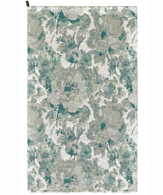 Tappeto floreale moderno con fiori stilizzati DUBAI BEIGE VERDE ACQUA in ciniglia multiuso lavabile antiscivolo cm.140x200