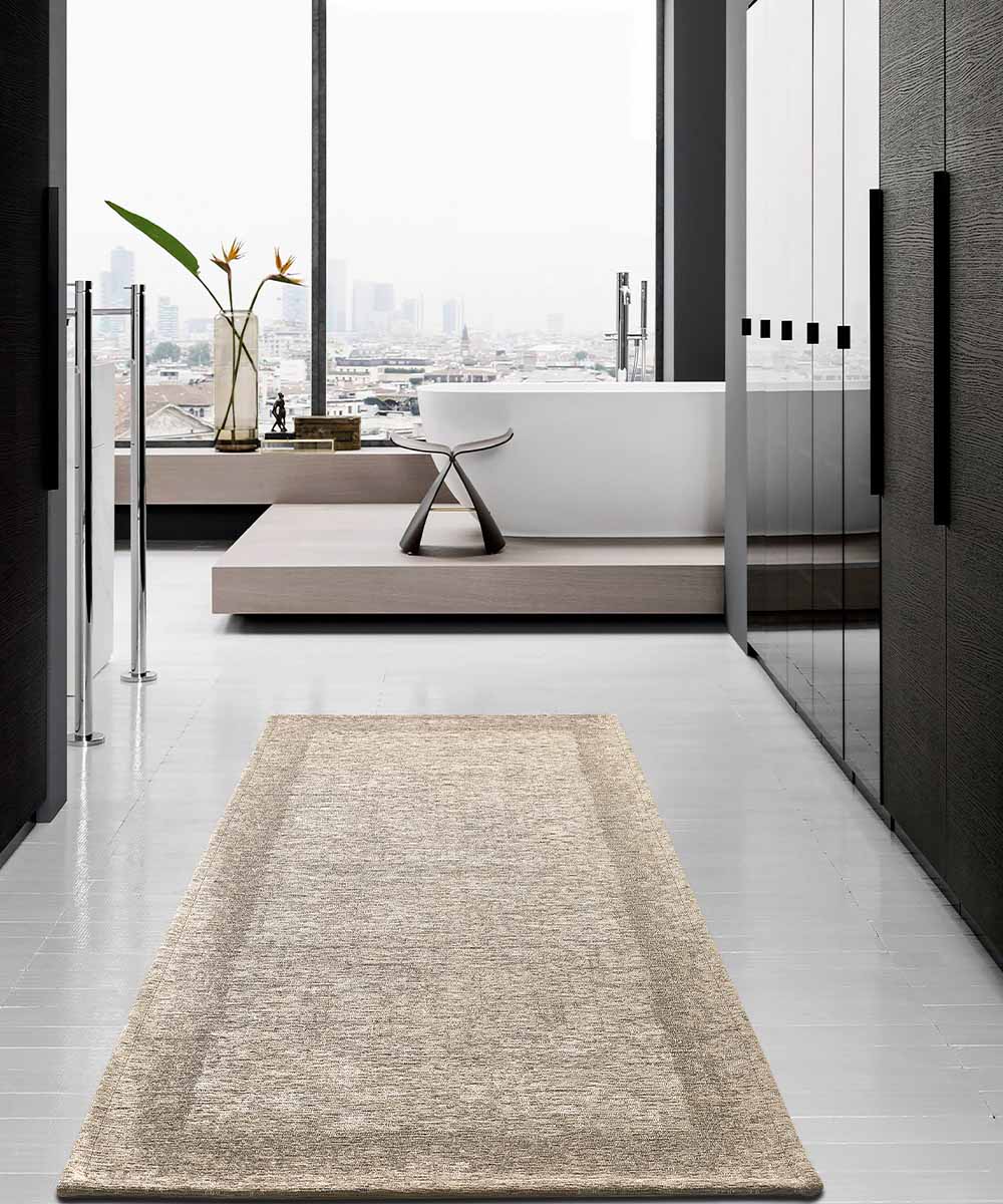 Tappeto moderno DUBLINO TORTORA elegante cornice tinta unita, tappetino bagno multiuso lavabile antiscivolo cm.55x80