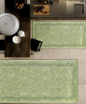 Tappeto moderno DUBLINO VERDE elegante cornice tinta unita, tappetino bagno multiuso lavabile antiscivolo cm.55x80