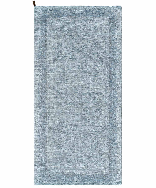 Tappeto moderno DUBLINO AZZURRO elegante cornice tinta unita, passatoia cucina multiuso lavabile antiscivolo cm.55x190