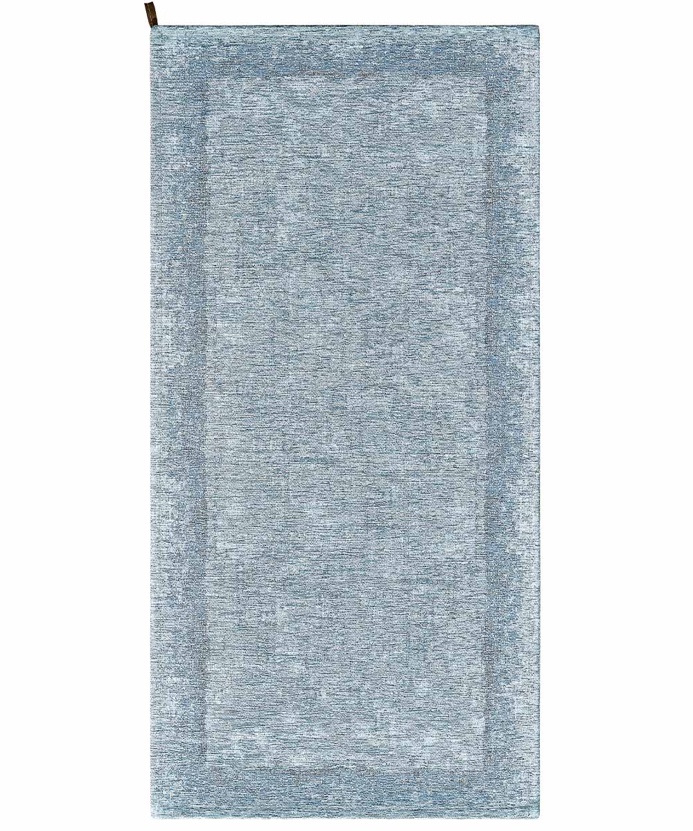 Tappeto moderno DUBLINO AZZURRO elegante cornice tinta unita, tappetino bagno multiuso lavabile antiscivolo cm.55x80