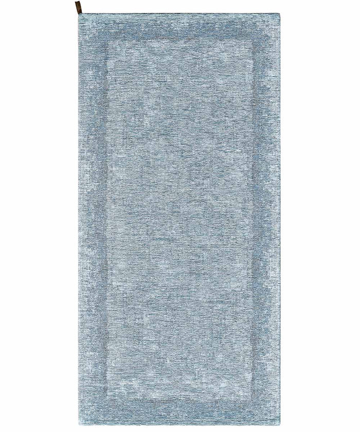 Tappeto moderno DUBLINO AZZURRO elegante cornice tinta unita, tappetino bagno multiuso lavabile antiscivolo cm.55x80