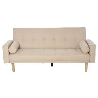 Divano Letto 3 Posti con Schienale Regolabile su 3 Livelli, 2 Cuscini e Braccioli Rimovibili, Beige, 185x84x85cm