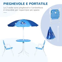 Tavolo e Sedie per Bambini da Giardino con Ombrellone Regolabile, Set 4 Pezzi, Età 3-6 Anni, Blu