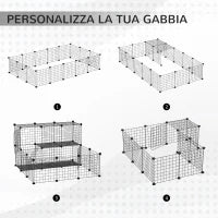 Recinto per Conigli Modulabile con Accessori Montaggio, in Acciaio, 105x105x70cm - Nero