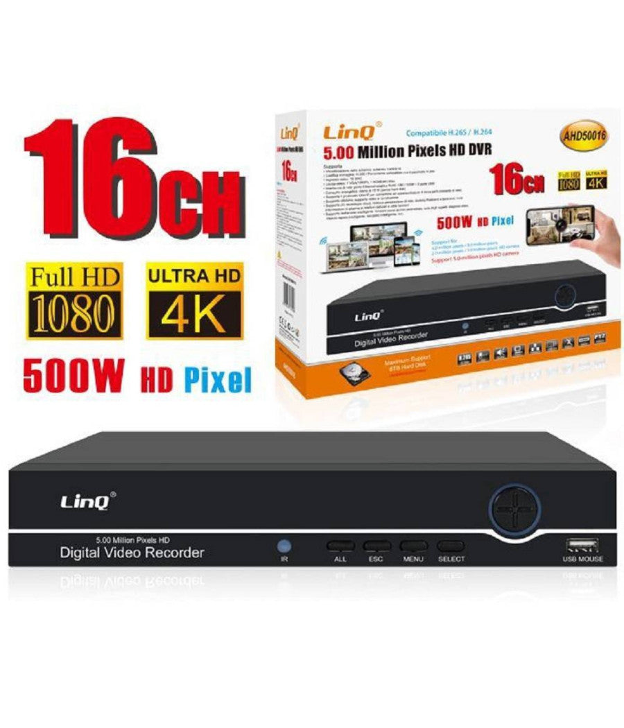 Dvr Digital Video Recorder 16 Canali 5mpx Ahd Full Hd 1080p 4k 500w Ahd50016         