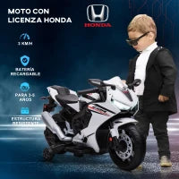 Moto Elettrica per Bambini con Licenza HONDA, Batteria 6V Ricaricabile, Velocità 3km/h, Bianco