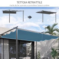 Gazebo Pergola 4x3m in Acciaio e Poliestere con Tettuccio Scorrevole, Grigio
