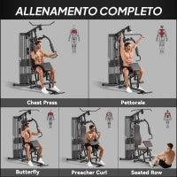 Stazione Fitness con Pesi da 45kg in Acciaio per Allenamento a Casa, 170x104x205cm, Nero