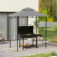Copertura per Gazebo da Giardino per Barbecue 1.52x2.44 m a 2 Livelli in Poliestere Grigio Chiaro