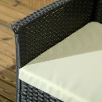 Salotto da Esterno Rattan PE con Divano 2 Posti, 2 Poltrone con Cuscini e Tavolino in Vetro, Nero